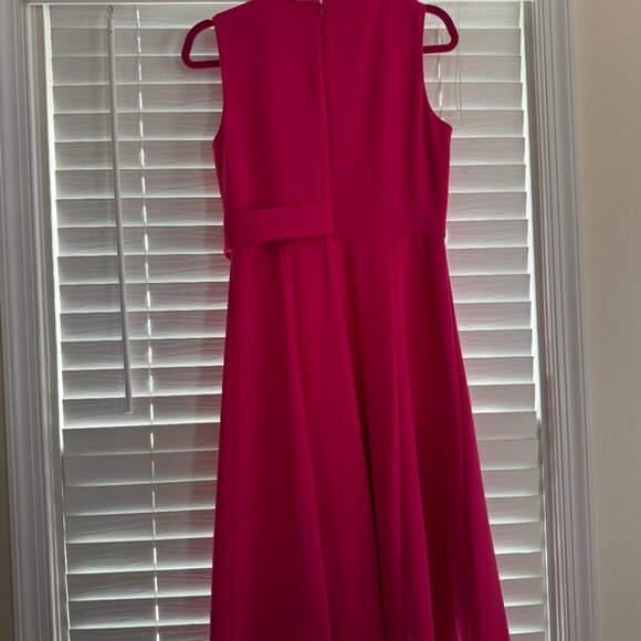 EUC Calvin Klein Surplice Buckle A-line Midi Work Dress Hot Pink (Size: 6) - Picture 5 of 5